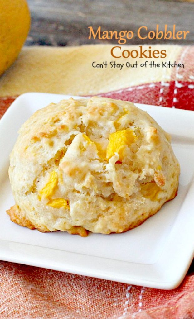 Mango Cobbler Cookies | Can't Stay Out of the Kitchen | these delightful #cookies use #mangos and #GreekYogurt and taste like eating a mango cobbler! Terrific #dessert.
