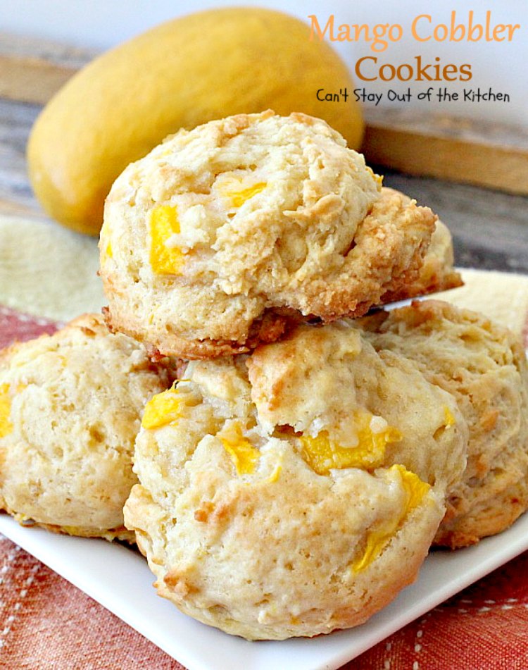 Mango Cobbler Cookies | Can't Stay Out of the Kitchen | these delightful #cookies use #mangos and #GreekYogurt and taste like eating a mango cobbler! Terrific #dessert.