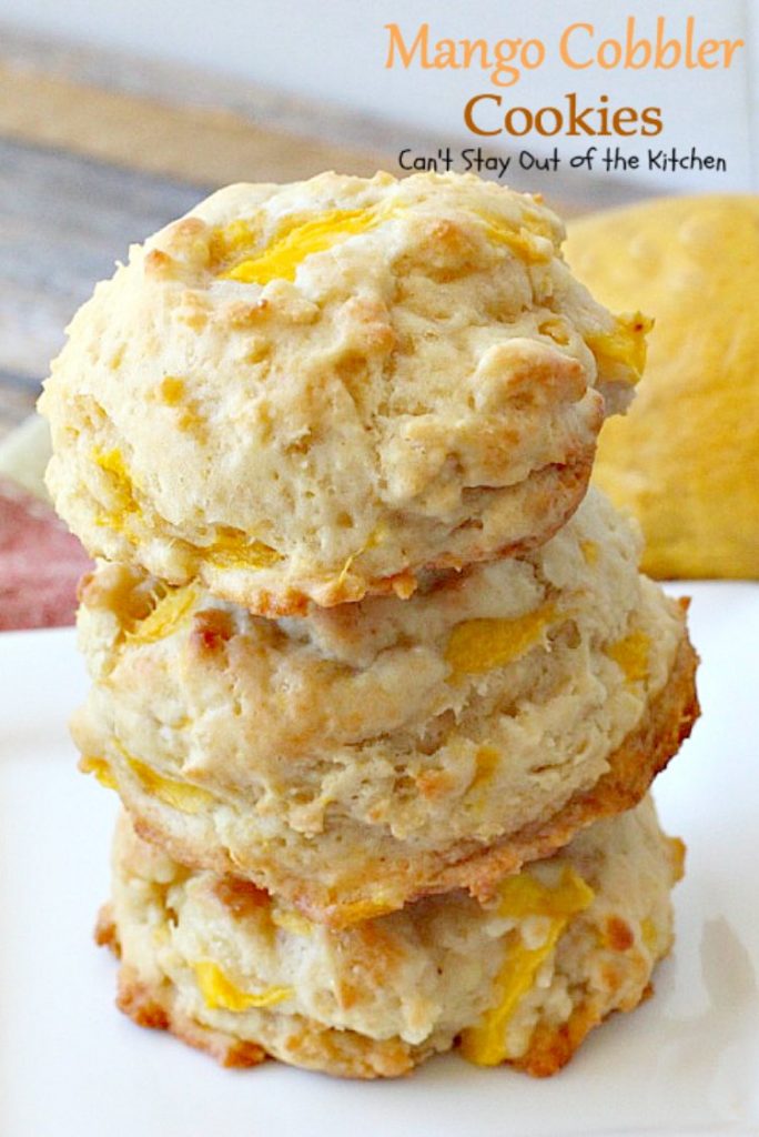 Mango Cobbler Cookies | Can't Stay Out of the Kitchen | these delightful #cookies use #mangos and #GreekYogurt and taste like eating a mango cobbler! Terrific #dessert.