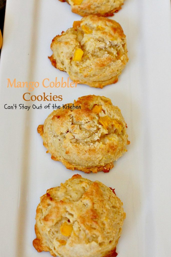 Mango Cobbler Cookies | Can't Stay Out of the Kitchen | these delightful #cookies use #mangos and #GreekYogurt and taste like eating a mango cobbler! Terrific #dessert.