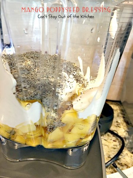 Mango Poppyseed Dressing | Can't Stay Out of the Kitchen | this wonderful #saladdressing is made with healthy #cleaneating ingredients. Delicious over any type of tossed #salad. #Greekyogurt #mangos