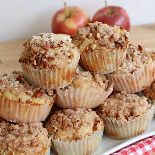 Maple Apple Pie Muffins | Can't Stay Out of the Kitchen | these scrumptious #muffins are heavenly! #MapleSyrup & #MapleExtract make them pop in flavor. Sour cream keeps them moist rather than dry and #pecans add a delicious crunchiness. #Apples make them taste like #ApplePie! Terrific for a weekend, company or #holiday #breakfast #MapleApplePieMuffins