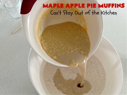 Maple Apple Pie Muffins | Can't Stay Out of the Kitchen | these scrumptious #muffins are heavenly! #MapleSyrup & #MapleExtract make them pop in flavor. Sour cream keeps them moist rather than dry and #pecans add a delicious crunchiness. #Apples make them taste like #ApplePie! Terrific for a weekend, company or #holiday #breakfast #MapleApplePieMuffins