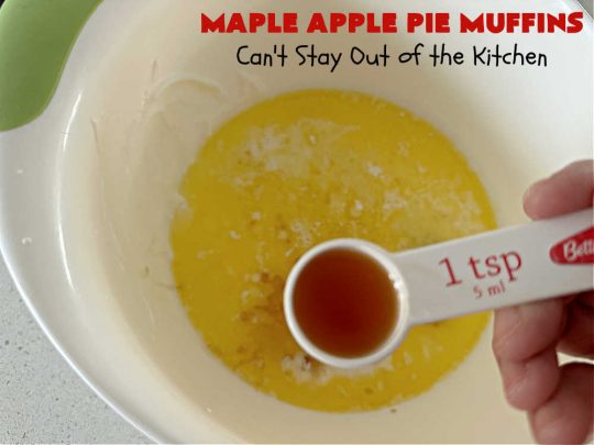 Maple Apple Pie Muffins | Can't Stay Out of the Kitchen | these scrumptious #muffins are heavenly! #MapleSyrup & #MapleExtract make them pop in flavor. Sour cream keeps them moist rather than dry and #pecans add a delicious crunchiness. #Apples make them taste like #ApplePie! Terrific for a weekend, company or #holiday #breakfast #MapleApplePieMuffins