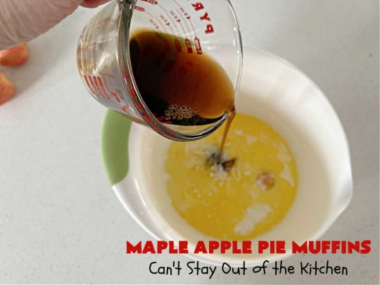 Maple Apple Pie Muffins | Can't Stay Out of the Kitchen | these scrumptious #muffins are heavenly! #MapleSyrup & #MapleExtract make them pop in flavor. Sour cream keeps them moist rather than dry and #pecans add a delicious crunchiness. #Apples make them taste like #ApplePie! Terrific for a weekend, company or #holiday #breakfast #MapleApplePieMuffins