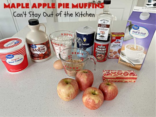 Maple Apple Pie Muffins | Can't Stay Out of the Kitchen | these scrumptious #muffins are heavenly! #MapleSyrup & #MapleExtract make them pop in flavor. Sour cream keeps them moist rather than dry and #pecans add a delicious crunchiness. #Apples make them taste like #ApplePie! Terrific for a weekend, company or #holiday #breakfast #MapleApplePieMuffins