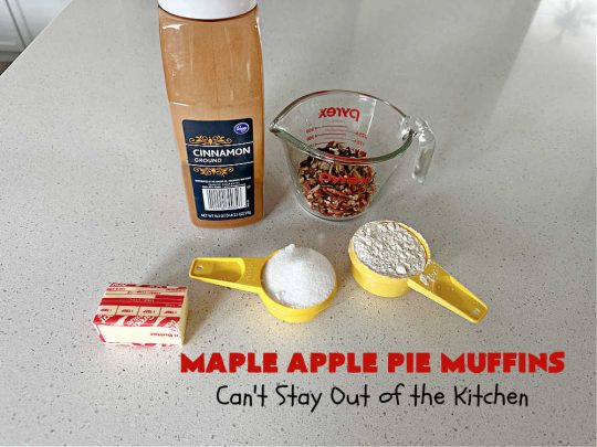 Maple Apple Pie Muffins | Can't Stay Out of the Kitchen | these scrumptious #muffins are heavenly! #MapleSyrup & #MapleExtract make them pop in flavor. Sour cream keeps them moist rather than dry and #pecans add a delicious crunchiness. #Apples make them taste like #ApplePie! Terrific for a weekend, company or #holiday #breakfast #MapleApplePieMuffins