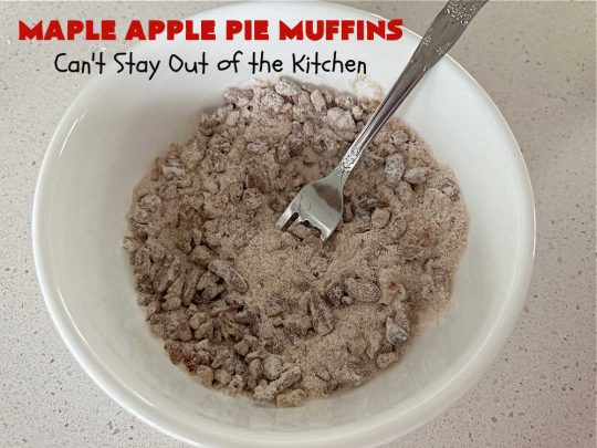 Maple Apple Pie Muffins | Can't Stay Out of the Kitchen | these scrumptious #muffins are heavenly! #MapleSyrup & #MapleExtract make them pop in flavor. Sour cream keeps them moist rather than dry and #pecans add a delicious crunchiness. #Apples make them taste like #ApplePie! Terrific for a weekend, company or #holiday #breakfast #MapleApplePieMuffins
