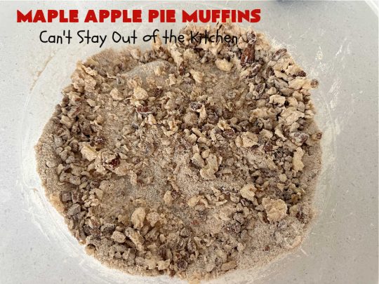 Maple Apple Pie Muffins | Can't Stay Out of the Kitchen | these scrumptious #muffins are heavenly! #MapleSyrup & #MapleExtract make them pop in flavor. Sour cream keeps them moist rather than dry and #pecans add a delicious crunchiness. #Apples make them taste like #ApplePie! Terrific for a weekend, company or #holiday #breakfast #MapleApplePieMuffins