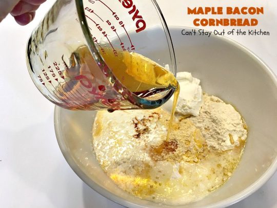 Maple Bacon Cornbread | Can't Stay Out of the Kitchen | We loved this amazing #cornbread. It uses honey, #maplesyrup, molasses & uncured nitrate-free #bacon. Perfect for dunking in chili or soup. #glutenfree