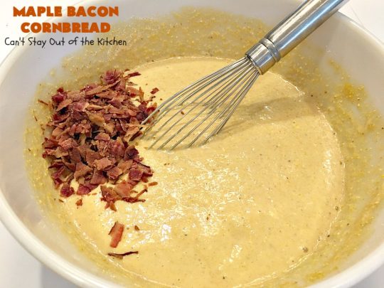 Maple Bacon Cornbread | Can't Stay Out of the Kitchen | We loved this amazing #cornbread. It uses honey, #maplesyrup, molasses & uncured nitrate-free #bacon. Perfect for dunking in chili or soup. #glutenfree