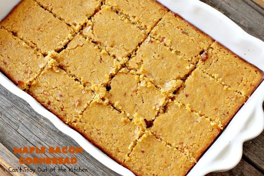 Maple Bacon Cornbread | Can't Stay Out of the Kitchen | We loved this amazing #cornbread. It uses honey, #maplesyrup, molasses & uncured nitrate-free #bacon. Perfect for dunking in chili or soup. #glutenfree
