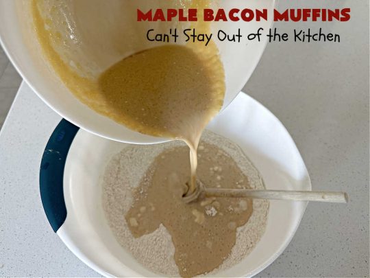 Maple Bacon Muffins | Can't Stay Out of the Kitchen | these luscious #muffins just pop with flavor since they use both #MapleSyrup & #MapleExtract. #Bacon makes everything better and adds just a hint of saltiness & crunchiness. These scrumptious #BreakfastMuffins are a fantastic #breakfast idea for #FathersDay, #holidays or company breakfasts. #MapleBaconMuffins