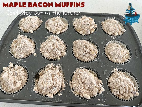 Maple Bacon Muffins | Can't Stay Out of the Kitchen | these luscious #muffins just pop with flavor since they use both #MapleSyrup & #MapleExtract. #Bacon makes everything better and adds just a hint of saltiness & crunchiness. These scrumptious #BreakfastMuffins are a fantastic #breakfast idea for #FathersDay, #holidays or company breakfasts. #MapleBaconMuffins