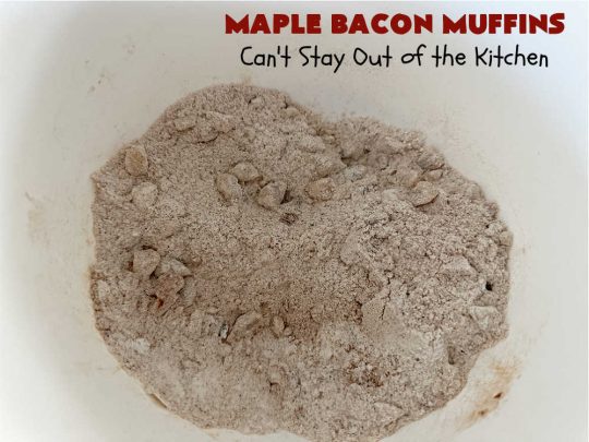 Maple Bacon Muffins | Can't Stay Out of the Kitchen | these luscious #muffins just pop with flavor since they use both #MapleSyrup & #MapleExtract. #Bacon makes everything better and adds just a hint of saltiness & crunchiness. These scrumptious #BreakfastMuffins are a fantastic #breakfast idea for #FathersDay, #holidays or company breakfasts. #MapleBaconMuffins