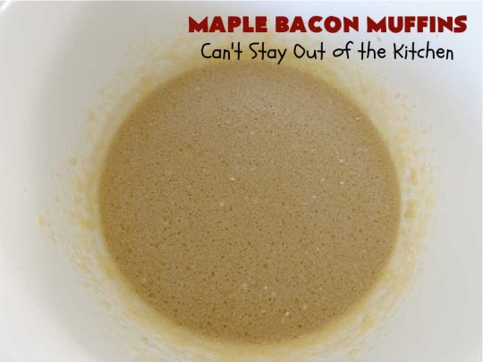 Maple Bacon Muffins | Can't Stay Out of the Kitchen | these luscious #muffins just pop with flavor since they use both #MapleSyrup & #MapleExtract. #Bacon makes everything better and adds just a hint of saltiness & crunchiness. These scrumptious #BreakfastMuffins are a fantastic #breakfast idea for #FathersDay, #holidays or company breakfasts. #MapleBaconMuffins