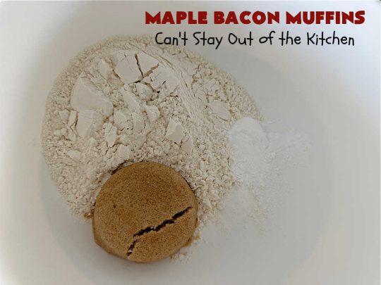 Maple Bacon Muffins | Can't Stay Out of the Kitchen | these luscious #muffins just pop with flavor since they use both #MapleSyrup & #MapleExtract. #Bacon makes everything better and adds just a hint of saltiness & crunchiness. These scrumptious #BreakfastMuffins are a fantastic #breakfast idea for #FathersDay, #holidays or company breakfasts. #MapleBaconMuffins