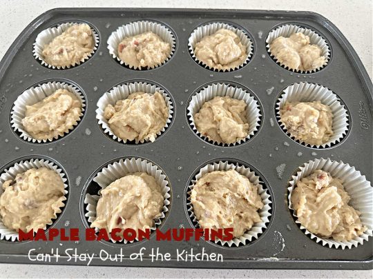 Maple Bacon Muffins | Can't Stay Out of the Kitchen | these luscious #muffins just pop with flavor since they use both #MapleSyrup & #MapleExtract. #Bacon makes everything better and adds just a hint of saltiness & crunchiness. These scrumptious #BreakfastMuffins are a fantastic #breakfast idea for #FathersDay, #holidays or company breakfasts. #MapleBaconMuffins