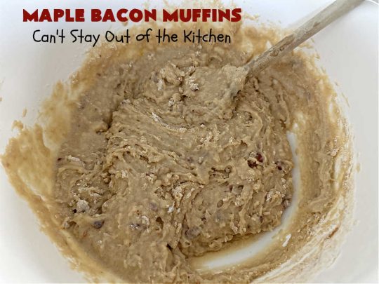 Maple Bacon Muffins | Can't Stay Out of the Kitchen | these luscious #muffins just pop with flavor since they use both #MapleSyrup & #MapleExtract. #Bacon makes everything better and adds just a hint of saltiness & crunchiness. These scrumptious #BreakfastMuffins are a fantastic #breakfast idea for #FathersDay, #holidays or company breakfasts. #MapleBaconMuffins