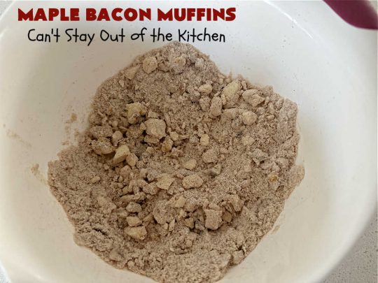 Maple Bacon Muffins | Can't Stay Out of the Kitchen | these luscious #muffins just pop with flavor since they use both #MapleSyrup & #MapleExtract. #Bacon makes everything better and adds just a hint of saltiness & crunchiness. These scrumptious #BreakfastMuffins are a fantastic #breakfast idea for #FathersDay, #holidays or company breakfasts. #MapleBaconMuffins