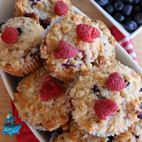 Maple Berry Muffins | Can't Stay Out of the Kitchen | indulge yourself with these luscious #SugarFree & #GlutenFree #muffins. They're filled with #strawberries, #blueberries, #raspberries & #blackberries. #MapleSyrup & #MapleExtract amp up the flavors. #MonkFruitSugar is substituted for regular sugar. The #streusel topping is amazing. Perfect for a weekend, company or #holiday #breakfast. #MapleBerryMuffins