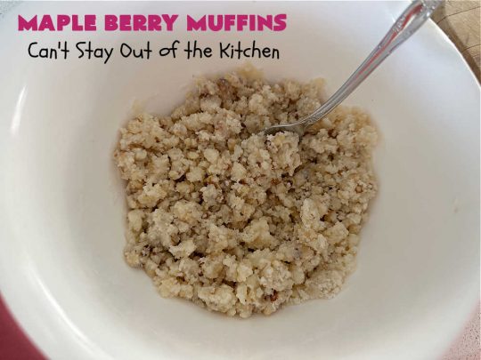 Maple Berry Muffins | Can't Stay Out of the Kitchen | indulge yourself with these luscious #SugarFree & #GlutenFree #muffins. They're filled with #strawberries, #blueberries, #raspberries & #blackberries. #MapleSyrup & #MapleExtract amp up the flavors. #MonkFruitSugar is substituted for regular sugar. The #streusel topping is amazing. Perfect for a weekend, company or #holiday #breakfast. #MapleBerryMuffins
