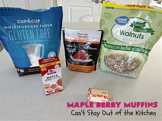 Maple Berry Muffins | Can't Stay Out of the Kitchen | indulge yourself with these luscious #SugarFree & #GlutenFree #muffins. They're filled with #strawberries, #blueberries, #raspberries & #blackberries. #MapleSyrup & #MapleExtract amp up the flavors. #MonkFruitSugar is substituted for regular sugar. The #streusel topping is amazing. Perfect for a weekend, company or #holiday #breakfast. #MapleBerryMuffins