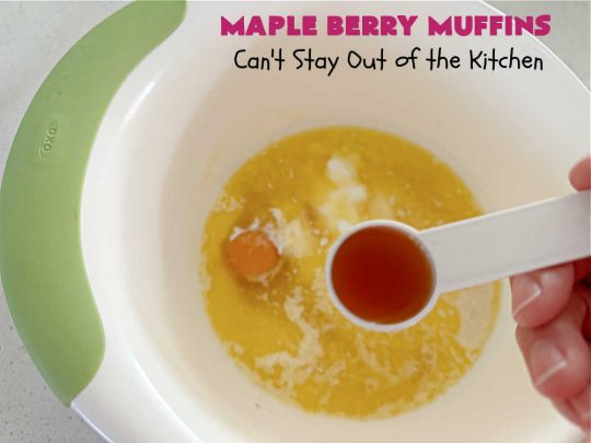 Maple Berry Muffins | Can't Stay Out of the Kitchen | indulge yourself with these luscious #SugarFree & #GlutenFree #muffins. They're filled with #strawberries, #blueberries, #raspberries & #blackberries. #MapleSyrup & #MapleExtract amp up the flavors. #MonkFruitSugar is substituted for regular sugar. The #streusel topping is amazing. Perfect for a weekend, company or #holiday #breakfast. #MapleBerryMuffins