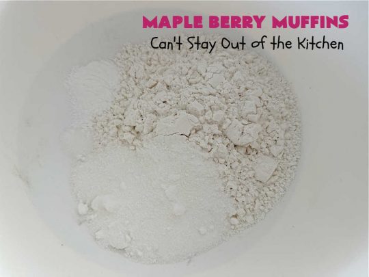 Maple Berry Muffins | Can't Stay Out of the Kitchen | indulge yourself with these luscious #SugarFree & #GlutenFree #muffins. They're filled with #strawberries, #blueberries, #raspberries & #blackberries. #MapleSyrup & #MapleExtract amp up the flavors. #MonkFruitSugar is substituted for regular sugar. The #streusel topping is amazing. Perfect for a weekend, company or #holiday #breakfast. #MapleBerryMuffins