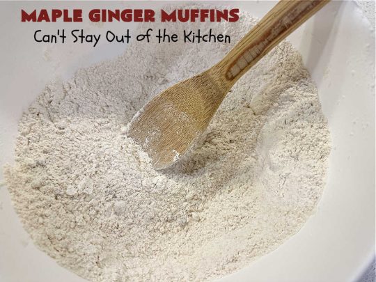 Maple Ginger Muffins | Can't Stay Out of the Kitchen | these outrageous #muffins will rock your world! They explode with #CandiedGinger flavor & are so mouthwatering & irresistible, you're going to want more than one. Marvelous for #holiday #breakfast & Brunch buffets like #Christmas, #Thanksgiving or #NewYearsDay. Every bite will have you swooning! #MapleSyrup #MapleExtract #walnuts #CrystalizedGinger #ParadiseFruit #MapleGingerMuffins