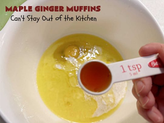 Maple Ginger Muffins | Can't Stay Out of the Kitchen | these outrageous #muffins will rock your world! They explode with #CandiedGinger flavor & are so mouthwatering & irresistible, you're going to want more than one. Marvelous for #holiday #breakfast & Brunch buffets like #Christmas, #Thanksgiving or #NewYearsDay. Every bite will have you swooning! #MapleSyrup #MapleExtract #walnuts #CrystalizedGinger #ParadiseFruit #MapleGingerMuffins