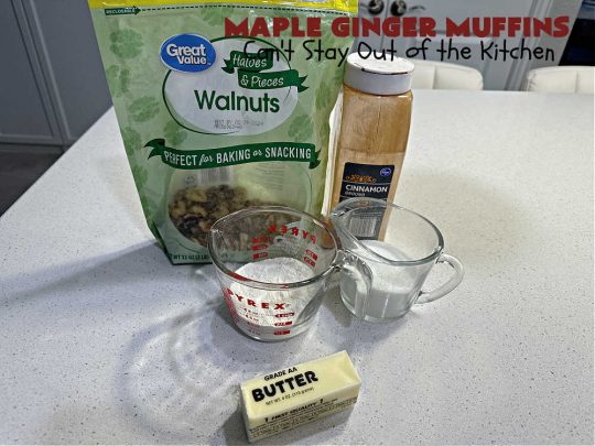 Maple Ginger Muffins | Can't Stay Out of the Kitchen | these outrageous #muffins will rock your world! They explode with #CandiedGinger flavor & are so mouthwatering & irresistible, you're going to want more than one. Marvelous for #holiday #breakfast & Brunch buffets like #Christmas, #Thanksgiving or #NewYearsDay. Every bite will have you swooning! #MapleSyrup #MapleExtract #walnuts #CrystalizedGinger #ParadiseFruit #MapleGingerMuffins