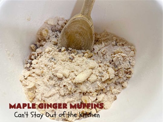 Maple Ginger Muffins | Can't Stay Out of the Kitchen | these outrageous #muffins will rock your world! They explode with #CandiedGinger flavor & are so mouthwatering & irresistible, you're going to want more than one. Marvelous for #holiday #breakfast & Brunch buffets like #Christmas, #Thanksgiving or #NewYearsDay. Every bite will have you swooning! #MapleSyrup #MapleExtract #walnuts #CrystalizedGinger #ParadiseFruit #MapleGingerMuffins