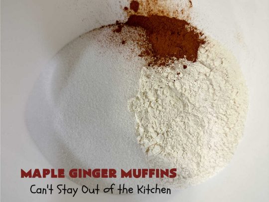 Maple Ginger Muffins | Can't Stay Out of the Kitchen | these outrageous #muffins will rock your world! They explode with #CandiedGinger flavor & are so mouthwatering & irresistible, you're going to want more than one. Marvelous for #holiday #breakfast & Brunch buffets like #Christmas, #Thanksgiving or #NewYearsDay. Every bite will have you swooning! #MapleSyrup #MapleExtract #walnuts #CrystalizedGinger #ParadiseFruit #MapleGingerMuffins