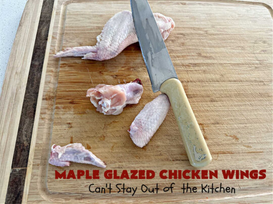 Maple Glazed Chicken Wings | Can't Stay Out of the Kitchen | Prepare to lick your chops after one bite of these amazing #ChickenWings. They're made with #ChiliSauce & #MapleSyrup & #grill up wonderfully for #tailgating parties, #potlucks or even family dinner. Great as an #appetizer especially when served with a #HoneyMustardSauce. #chicken #poultry #GlutenFree #MapleGlazedChickenWings