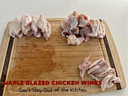 Maple Glazed Chicken Wings | Can't Stay Out of the Kitchen | Prepare to lick your chops after one bite of these amazing #ChickenWings. They're made with #ChiliSauce & #MapleSyrup & #grill up wonderfully for #tailgating parties, #potlucks or even family dinner. Great as an #appetizer especially when served with a #HoneyMustardSauce. #chicken #poultry #GlutenFree #MapleGlazedChickenWings