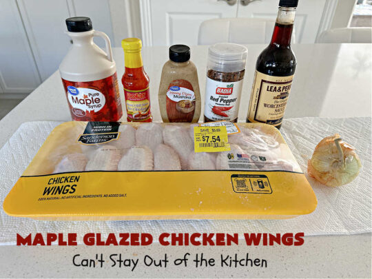 Maple Glazed Chicken Wings | Can't Stay Out of the Kitchen | Prepare to lick your chops after one bite of these amazing #ChickenWings. They're made with #ChiliSauce & #MapleSyrup & #grill up wonderfully for #tailgating parties, #potlucks or even family dinner. Great as an #appetizer especially when served with a #HoneyMustardSauce. #chicken #poultry #GlutenFree #MapleGlazedChickenWings