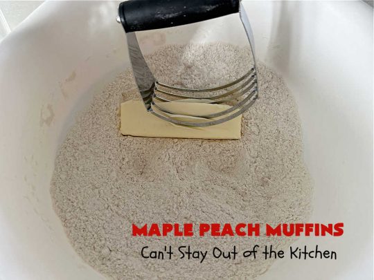 Maple Peach Muffins | Can't Stay Out of the Kitchen | Indulge your sweet tooth by making a batch of these sensational #muffins for your next weekend, company or #holiday #breakfast or #brunch. These include both #MapleSyrup & #MapleExtract for a bump in flavor. #Peaches & a #StreuselTopping that includes #pecans makes them especially good. #MaplePeachMuffins
