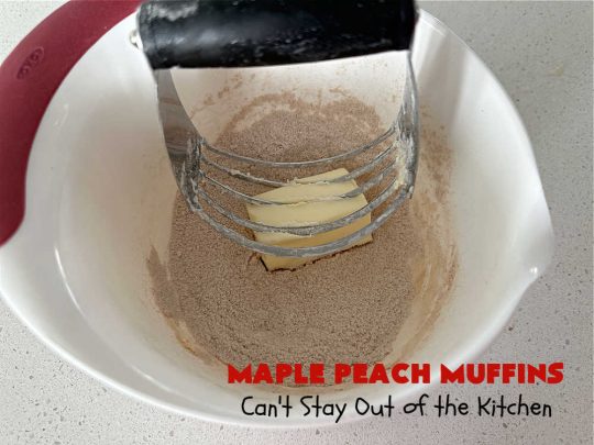 Maple Peach Muffins | Can't Stay Out of the Kitchen | Indulge your sweet tooth by making a batch of these sensational #muffins for your next weekend, company or #holiday #breakfast or #brunch. These include both #MapleSyrup & #MapleExtract for a bump in flavor. #Peaches & a #StreuselTopping that includes #pecans makes them especially good. #MaplePeachMuffins