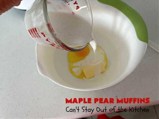 Maple Pear Muffins | Can't Stay Out of the Kitchen | these #muffins are absolutely delightful for a weekend, company or #holiday #breakfast. They're filled with #pears, #pecans, #oatmeal, #MapleSyrup & #MapleExtract to make them pop in flavor. #Cinnamon icing puts them over the top! Every bite will have you drooling. #MaplePearMuffins