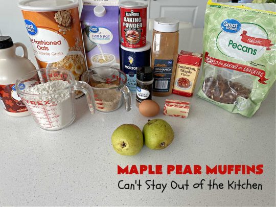 Maple Pear Muffins | Can't Stay Out of the Kitchen | these #muffins are absolutely delightful for a weekend, company or #holiday #breakfast. They're filled with #pears, #pecans, #oatmeal, #MapleSyrup & #MapleExtract to make them pop in flavor. #Cinnamon icing puts them over the top! Every bite will have you drooling. #MaplePearMuffins