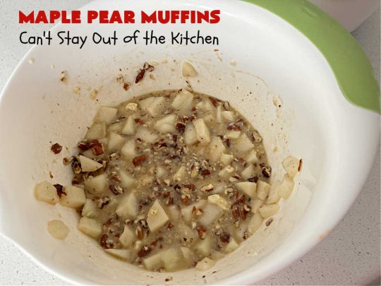 Maple Pear Muffins | Can't Stay Out of the Kitchen | these #muffins are absolutely delightful for a weekend, company or #holiday #breakfast. They're filled with #pears, #pecans, #oatmeal, #MapleSyrup & #MapleExtract to make them pop in flavor. #Cinnamon icing puts them over the top! Every bite will have you drooling. #MaplePearMuffins