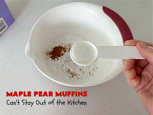 Maple Pear Muffins | Can't Stay Out of the Kitchen | these #muffins are absolutely delightful for a weekend, company or #holiday #breakfast. They're filled with #pears, #pecans, #oatmeal, #MapleSyrup & #MapleExtract to make them pop in flavor. #Cinnamon icing puts them over the top! Every bite will have you drooling. #MaplePearMuffins