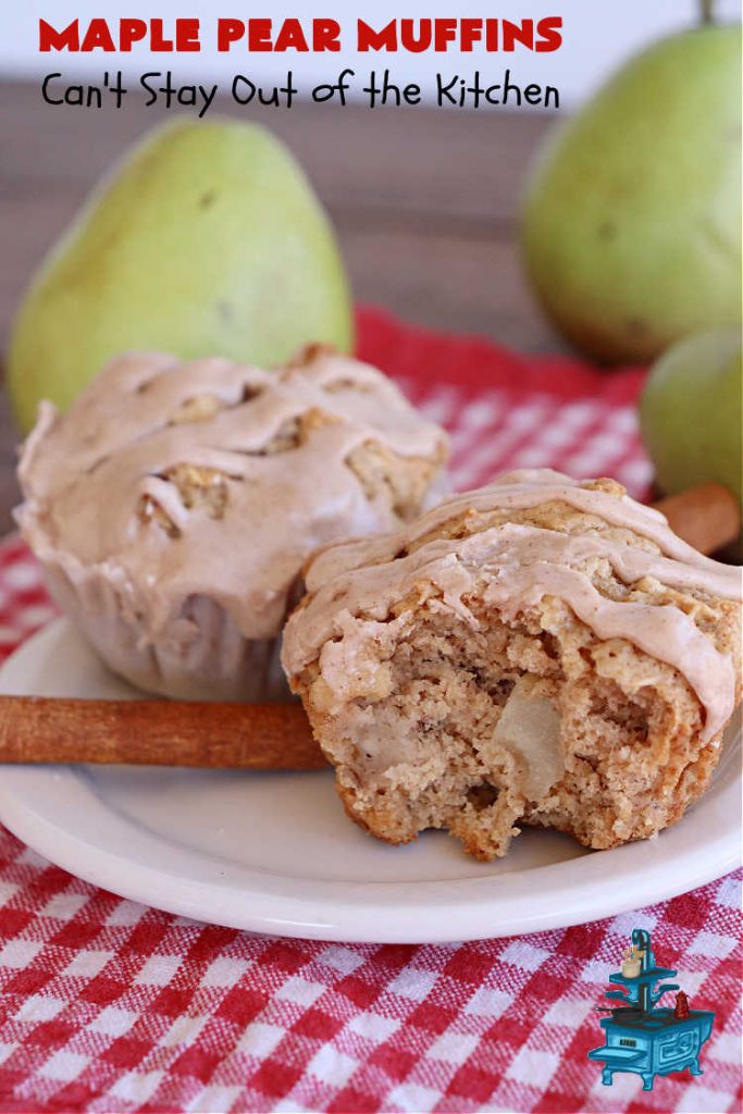 Maple Pear Muffins | Can't Stay Out of the Kitchen | these #muffins are absolutely delightful for a weekend, company or #holiday #breakfast. They're filled with #pears, #pecans, #oatmeal, #MapleSyrup & #MapleExtract to make them pop in flavor. #Cinnamon icing puts them over the top! Every bite will have you drooling. #MaplePearMuffinsMaple Pear Muffins | Can't Stay Out of the Kitchen | these #muffins are absolutely delightful for a weekend, company or #holiday #breakfast. They're filled with #pears, #pecans, #oatmeal, #MapleSyrup & #MapleExtract to make them pop in flavor. #Cinnamon icing puts them over the top! Every bite will have you drooling. #MaplePearMuffins