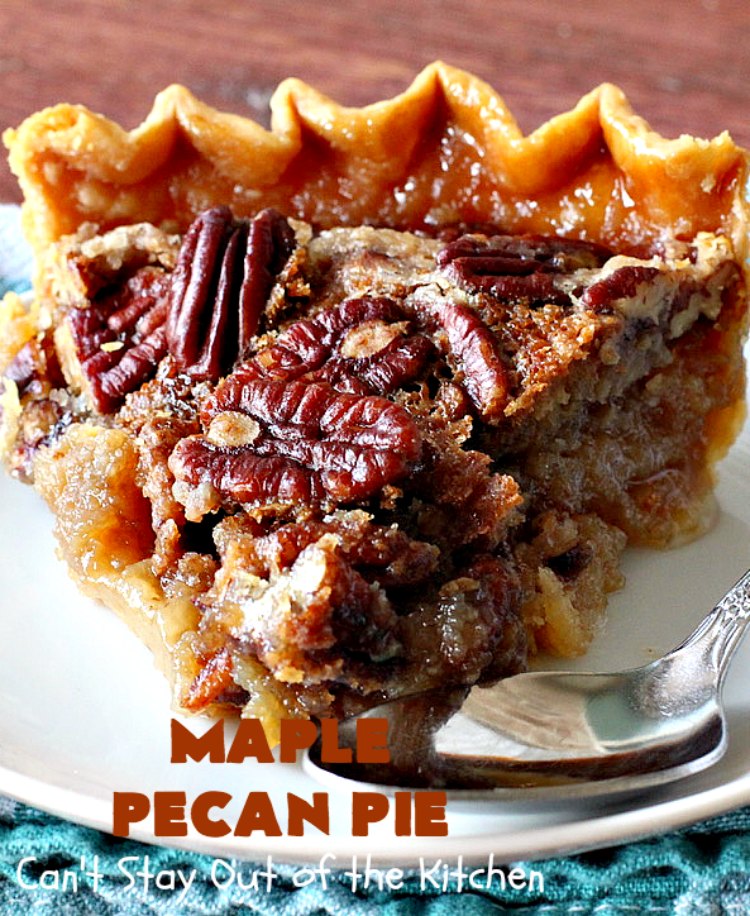 Maple Pecan Pie | Can't Stay Out of the Kitchen | this #PecanPie is dynamite! It's made with #MapleSyrup instead of corn syrup. It's rich, heavenly and so very decadent. Enjoy this #pie for #Christmas, other #holidays or your next special occasion. #dessert #PecanDessert #MaplePecanPie