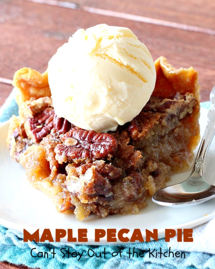 Maple Pecan Pie | Can't Stay Out of the Kitchen | this #PecanPie is dynamite! It's made with #MapleSyrup instead of corn syrup. It's rich, heavenly and so very decadent. Enjoy this #pie for #Christmas, other #holidays or your next special occasion. #dessert #PecanDessert #MaplePecanPie