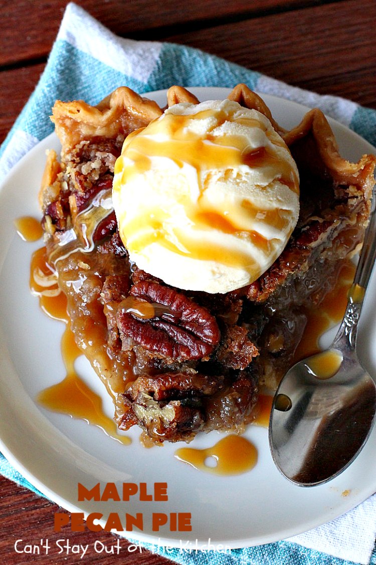 Maple Pecan Pie | Can't Stay Out of the Kitchen | this #PecanPie is dynamite! It's made with #MapleSyrup instead of corn syrup. It's rich, heavenly and so very decadent. Enjoy this #pie for #Christmas, other #holidays or your next special occasion. #dessert #PecanDessert #MaplePecanPie