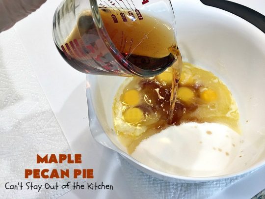 Maple Pecan Pie | Can't Stay Out of the Kitchen | this #PecanPie is dynamite! It's made with #MapleSyrup instead of corn syrup. It's rich, heavenly and so very decadent. Enjoy this #pie for #Christmas, other #holidays or your next special occasion. #dessert #PecanDessert #MaplePecanPie