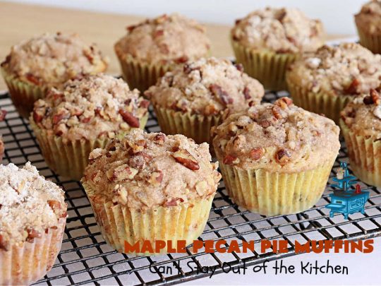 Maple Pecan Pie Muffins | Can't Stay Out of the Kitchen | #Maple flavor just pops in these delicious #PecanPie #muffins. Every bite will have you drooling. If you enjoy sweets with your morning coffee, this is a terrific #recipe to wake up to. Great for a weekend, company or #holiday #breakfast too. #BreakfastMuffins #MaplePecanPieMuffins