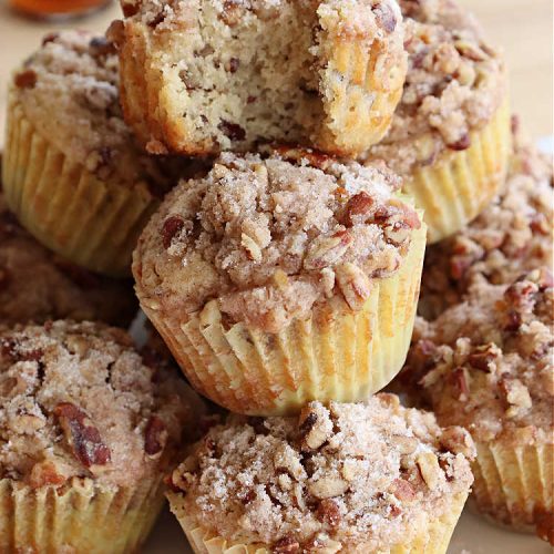 Maple Pecan Pie Muffins | Can't Stay Out of the Kitchen | #Maple flavor just pops in these delicious #PecanPie #muffins. Every bite will have you drooling. If you enjoy sweets with your morning coffee, this is a terrific #recipe to wake up to. Great for a weekend, company or #holiday #breakfast too. #BreakfastMuffins #MaplePecanPieMuffins